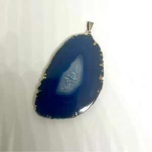 Blue Agate Pendant with Silver-Plated Edge